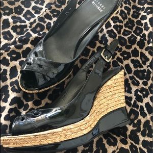 NWOT Stuart Weitzman Black Patent Wedge Size 7 1/2